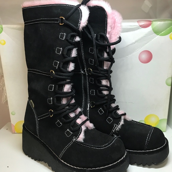 fur lined boots womens black